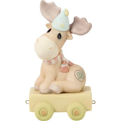 Precious Moments Birthday Train Moose With Party Hat Age 13 Figurine 4.84 Inch In Blue;yellow;pink