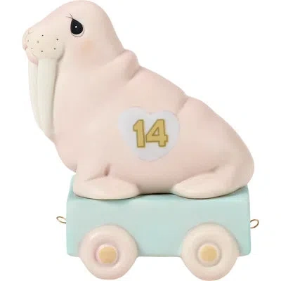 Precious Moments Birthday Train Walrus Age 14 Figurine 3.42 Inch In Pink