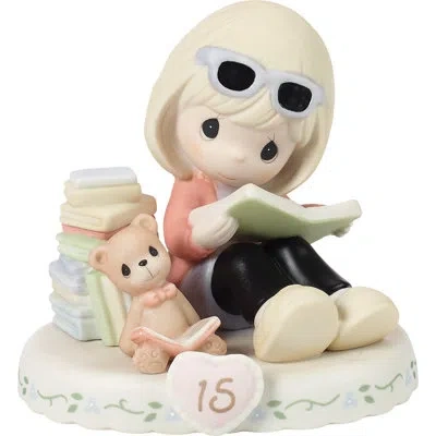 Precious Moments Blonde Birthday Girl Reading Books Age 15 Figurine 4.13 Inch In Multi
