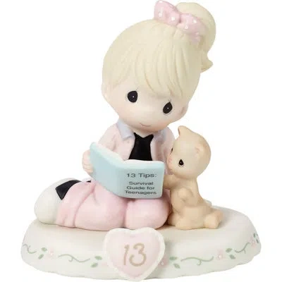 Precious Moments Blonde Birthday Girl Reading With Kitten Age 13 Figurine 3.94 Inch In Pink