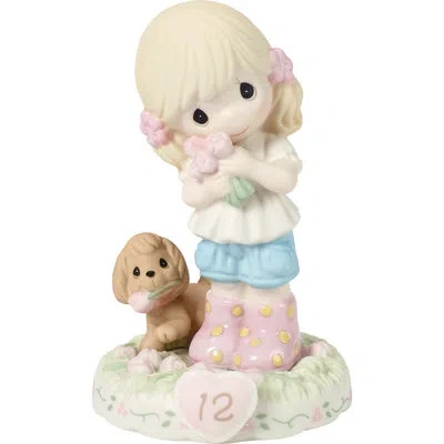 Precious Moments Blonde Birthday Girl With Puppy And Flowers Age 12 Figurine 5.12 Inch In Multi