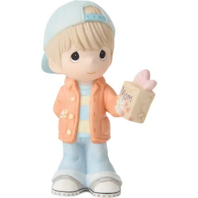 Precious Moments Boy Holding A Present For Mom Figurine 4.83 Inch In Multi