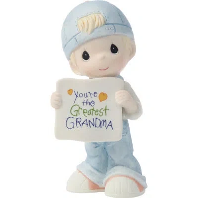 Precious Moments Boy Holding Greatest Grandma Sign Figurine 4.72 Inch In Blue
