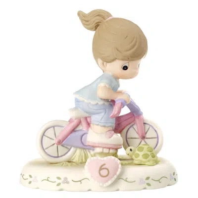 Precious Moments Brunette Birthday Girl On Bicycle Age 6 Figurine 5.31 Inch In Multi