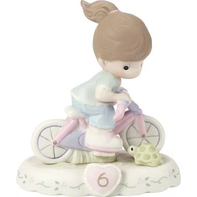 Precious Moments Brunette Birthday Girl On Bicycle Age 6 Figurine 5.31 Inch In Multi