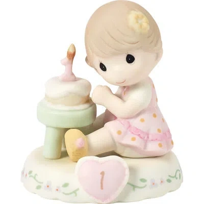 Precious Moments Brunette Birthday Girl With Cake Age 1 Figurine 3.46 Inch In Multi