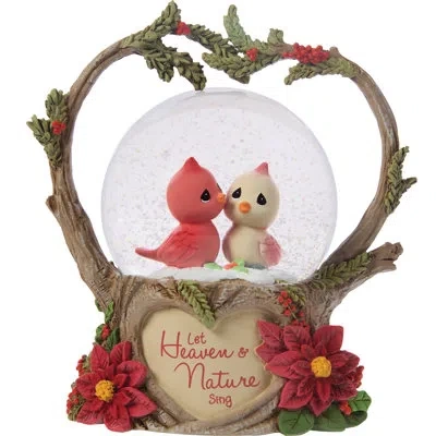 Precious Moments Christmas Cardinal Couple Musical Snow Globe Waterball 7 Inch In Multi