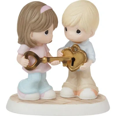 Precious Moments Couple Holding Heart Lock And Key Figurine 5.2 Inch In Multi
