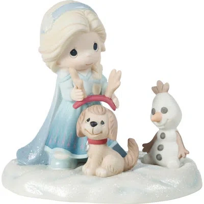 Precious Moments Disney Frozen Elsa Girl  And Dog Sven Figurine 5.31 Inch In Blue