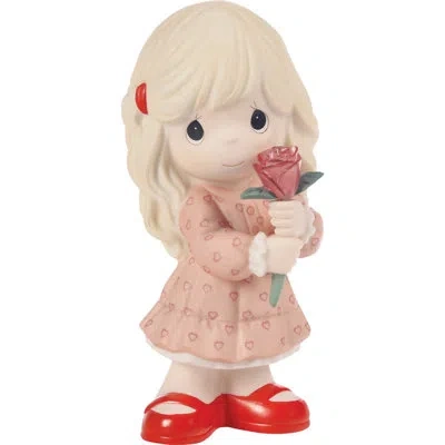 Precious Moments Girl Holding A Red Rose Figurine 4.76 Inch In Pink