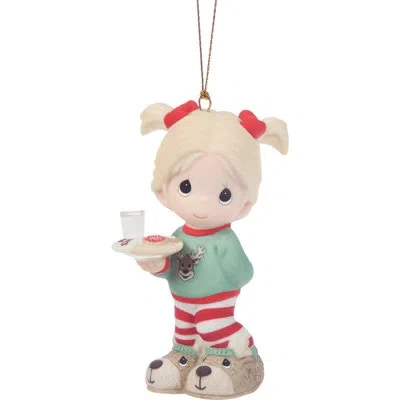 Precious Moments Girl In Pajamas With Cookies And Milk Christmas Ornament 3.38 Inch In Multi