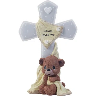 Precious Moments Jesus Loves Me Bear Snuggled In Blanket Cross Figurine 6.5 Inch In Multi