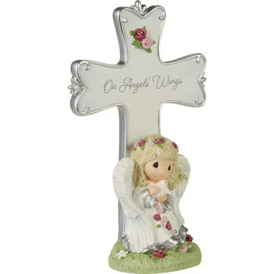 Precious Moments On Angels' Wings Resin Angel Cross In Silver
