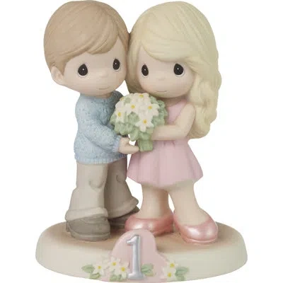 Precious Moments One Blossoming Year Together Bisque Porcelain Figurine In Beige,pink,blue