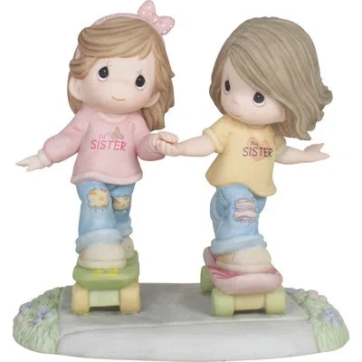 Precious Moments Sisters Skateboarding While Holding Hands 5.5 Inch In Multi