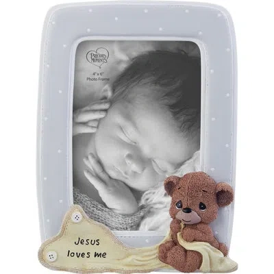 Precious Moments Teddy Bear With Blanket Jesus Loves Me Sculpted Photo Picture Frame In Gray