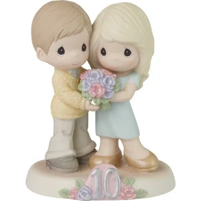 Precious Moments Ten Sweet Years Together Bisque Porcelain Figurine In Beige,purple,blue