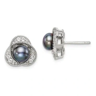 Pre-owned Precious Sterling Silver Black 6-7mm Freshwater Cultured Pearl And White Topaz Post