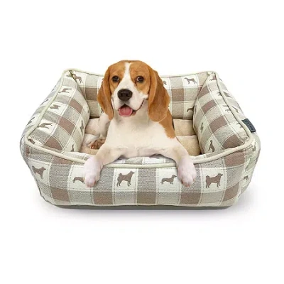 Precious Tails 24" Taupe Plaid Cuddler Pet Bed In Brown
