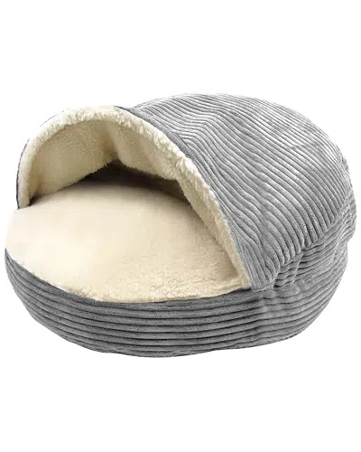 Precious Tails Plush Corduroy & Sherpa-lined Pet Cave Bed In Gray