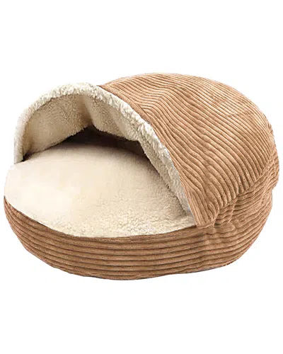 Precious Tails Plush Corduroy & Sherpa-lined Pet Cave Bed In Brown
