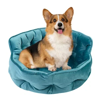 Precious Tails Round Cuddler Teal Pet Bed In Blue