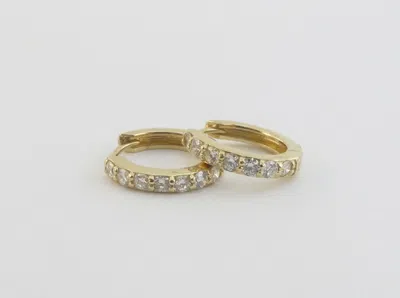 Pre-owned Preciousgold4you 14k Yellow Gold Diamond Hoop Huggie Earrings