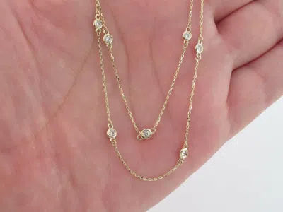 Pre-owned Preciousgold4you Diamond By The Yard Station Necklace 14k Yellow Gold 16" 18"