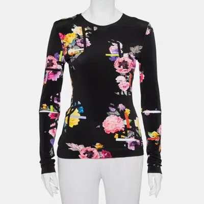 Preen By Thornton Bregazzi Black Floral Printed Jersey Cutout Sleeve Detail Top In Animal Print