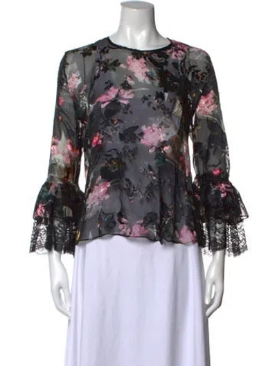 Pre-owned Preen By Thornton Bregazzi Floral Print Crew Neck Blouse In Black