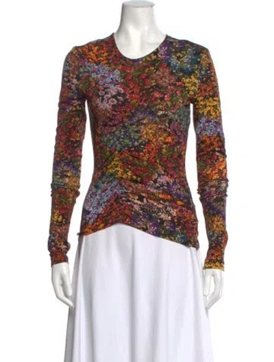 Pre-owned Preen By Thornton Bregazzi Floral Print Crew Neck Top In Black