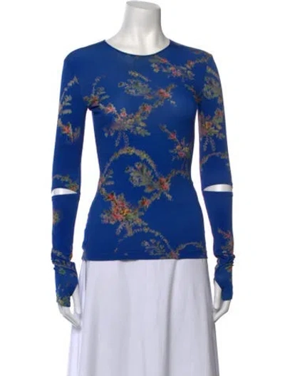 Pre-owned Preen By Thornton Bregazzi Floral Print Crew Neck Top In Blue