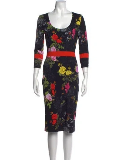Pre-owned Preen By Thornton Bregazzi Floral Print Knee-length Dress In Black