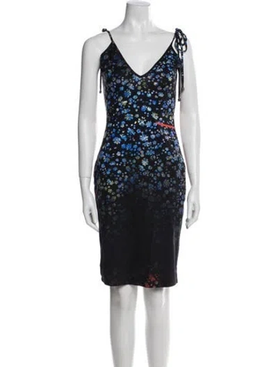 Pre-owned Preen By Thornton Bregazzi Floral Print Knee-length Dress In Blue