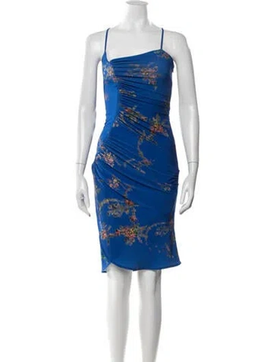 Pre-owned Preen By Thornton Bregazzi Floral Print Knee-length Dress In Blue