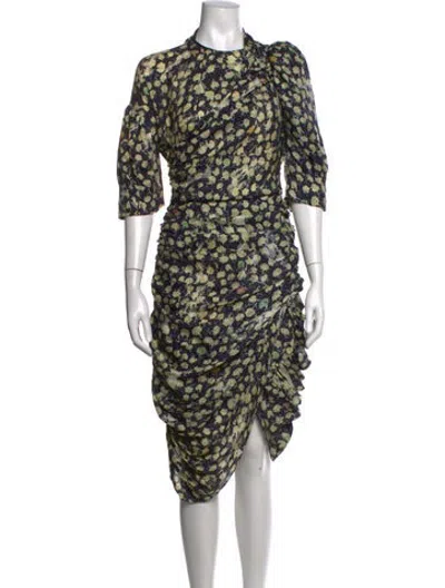Pre-owned Preen By Thornton Bregazzi Floral Print Knee-length Dress In Blue/green