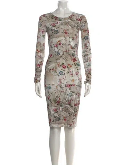 Pre-owned Preen By Thornton Bregazzi Floral Print Knee-length Dress In Neutral