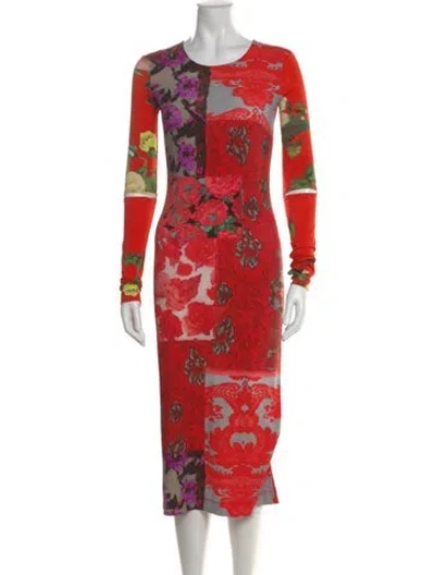 Pre-owned Preen By Thornton Bregazzi Floral Print Knee-length Dress In Red