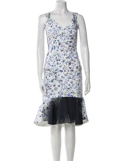 Pre-owned Preen By Thornton Bregazzi Floral Print Knee-length Dress In White