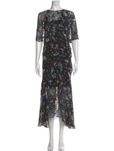 Pre-owned Preen By Thornton Bregazzi Floral Print Long Dress In Black