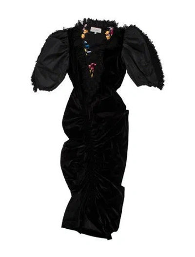 Pre-owned Preen By Thornton Bregazzi Floral Print Long Dress In Black