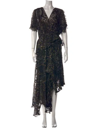 Pre-owned Preen By Thornton Bregazzi Floral Print Long Dress In Black