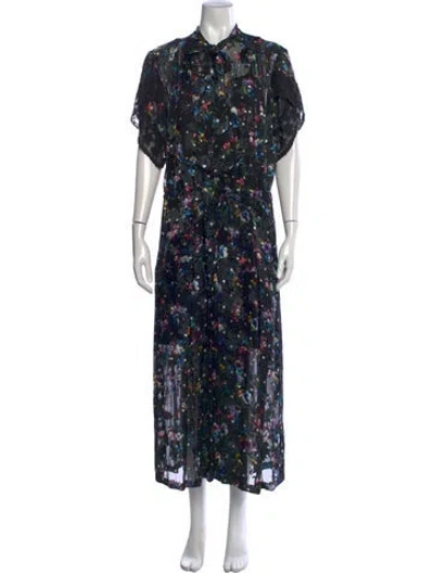Pre-owned Preen By Thornton Bregazzi Floral Print Long Dress In Black