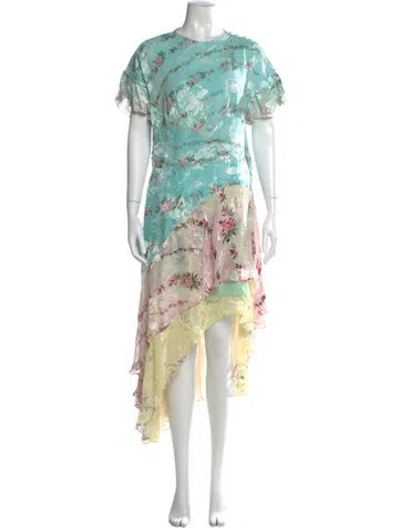 Pre-owned Preen By Thornton Bregazzi Floral Print Long Dress In Blue
