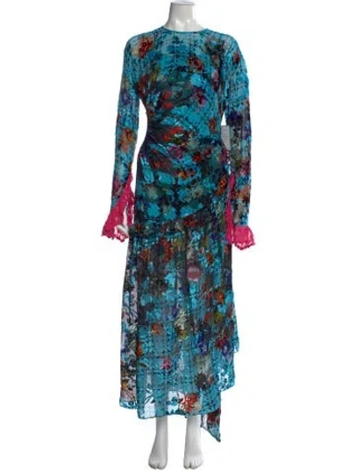 Pre-owned Preen By Thornton Bregazzi Floral Print Long Dress In Blue