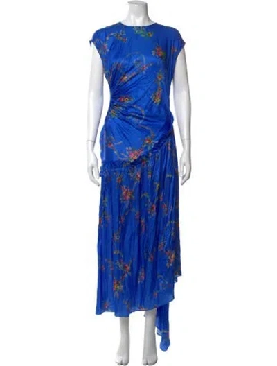 Pre-owned Preen By Thornton Bregazzi Floral Print Long Dress In Blue