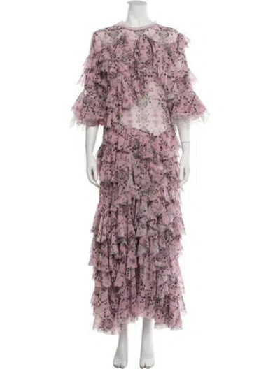 Pre-owned Preen By Thornton Bregazzi Floral Print Long Dress In Pink