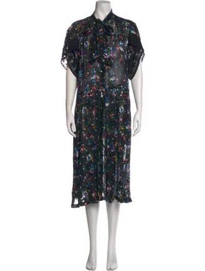Pre-owned Preen By Thornton Bregazzi Floral Print Midi Length Dress In Black