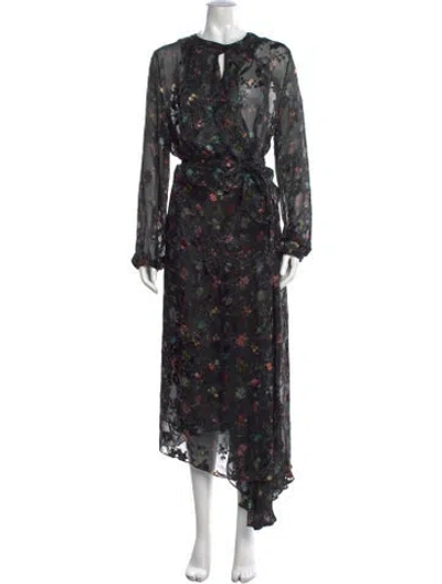 Pre-owned Preen By Thornton Bregazzi Floral Print Midi Length Dress In Black