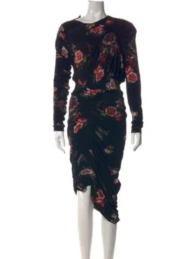Pre-owned Preen By Thornton Bregazzi Floral Print Midi Length Dress In Black